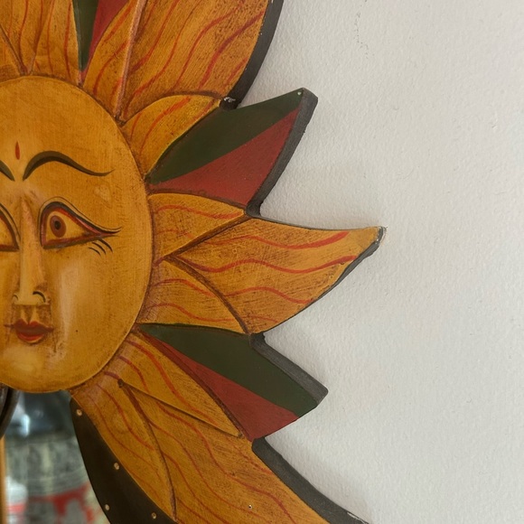 Vintage Sun & Moon Celestial Wooden Mirror with Stars Handpainted 23"X11.5" - Picture 8 of 16